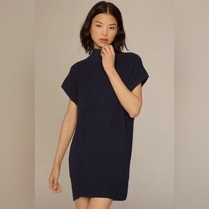 NWT Anthropologie Muscle Tee Short Sleeve Mock-Neck Sweater Mini Dress Navy